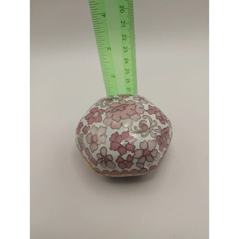 Gorgeous Vintage Cloisonné Trinket Box - Rare Pink and Light Pink Flowers New